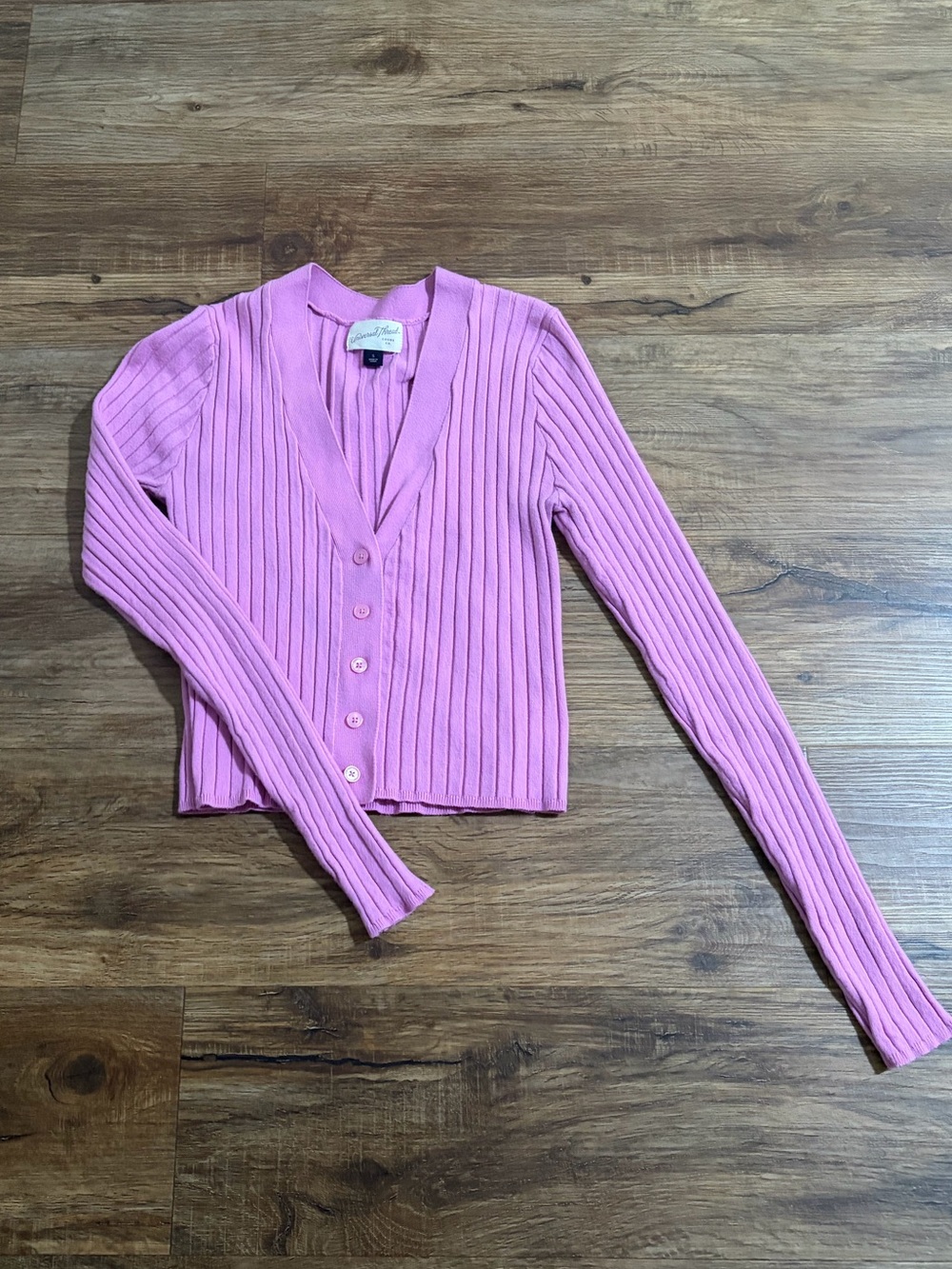 Women’s Universal Thread Pink Ribbed V-Neck Button-Front Cardigan- small